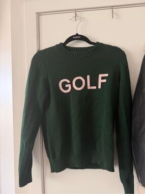 Forest Green Crewneck Sweater with Pink GOLF Logo